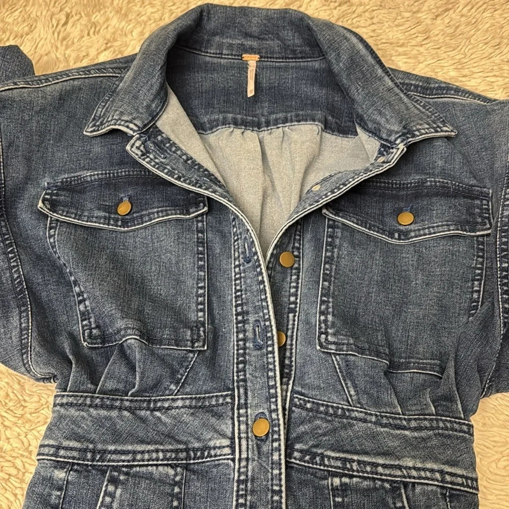 Free People Dark Wash Denim Long Sleeve Botton-Front Mini Dress  size XS - Picture 15 of 16